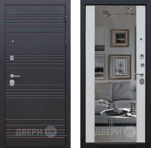 Входная металлическая Дверь АСД Дуэт с зеркалом Лиственница белая в Пушкино