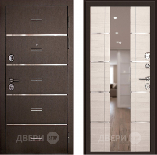 Входная металлическая Дверь (Дверной Континент) Савона с зеркалом Беленый дуб в Пушкино