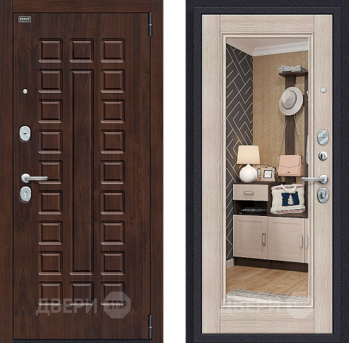 Входная металлическая Дверь Bravo Оптим Урбан с зеркалом Cappuccino Veralinga в Пушкино