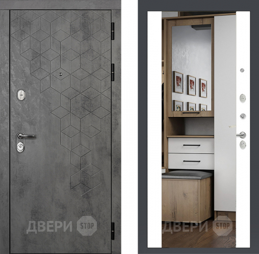 Входная металлическая Райтвер Бетон 1501 с зеркалом Белый матовый  в Пушкино