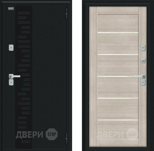 Дверь Bravo Thermo Техно Декор Букле черное/Cappuccino Veralinga в Пушкино