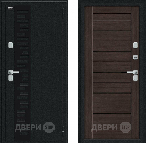 Входная металлическая Дверь Bravo Thermo Техно Декор Букле черное/Wenge Veralinga в Пушкино