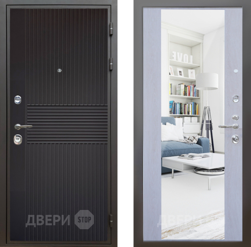 Входная металлическая Дверь Шелтер (SHELTER) Комфорт Черная шагрень 12 с зеркалом Дуб филадельфия крем в Пушкино