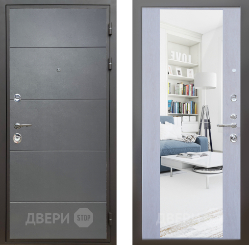 Входная металлическая Дверь Шелтер (SHELTER) Комфорт Лофт графит 12 с зеркалом Дуб филадельфия крем в Пушкино