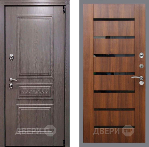 Входная металлическая Дверь Рекс (REX) Пренмиум-S СБ-14 стекло черное Орех бренди в Пушкино