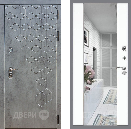 Входная металлическая Дверь Стоп БЕТОН Зеркало СБ-16 Силк Сноу в Пушкино