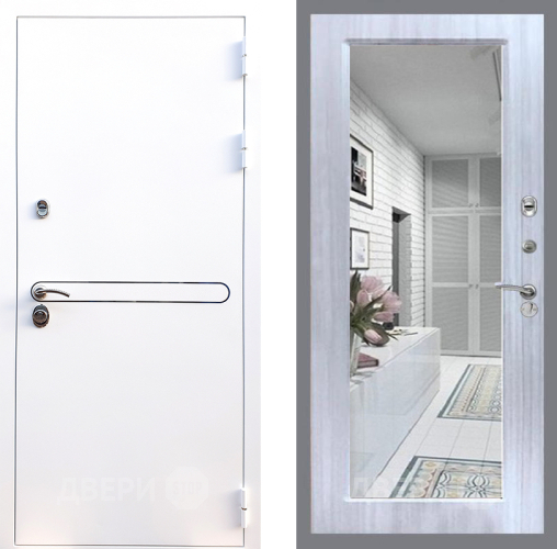 Входная металлическая Дверь Стоп Лайн Вайт Зеркало Сандал белый в Пушкино