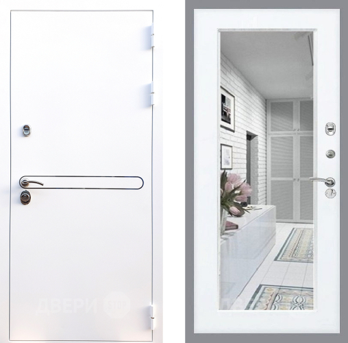 Входная металлическая Дверь Стоп Лайн Вайт Зеркало Силк Сноу в Пушкино