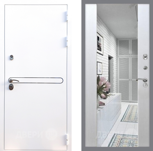 Входная металлическая Дверь Стоп Лайн Вайт Зеркало СБ-16 Лиственница беж в Пушкино