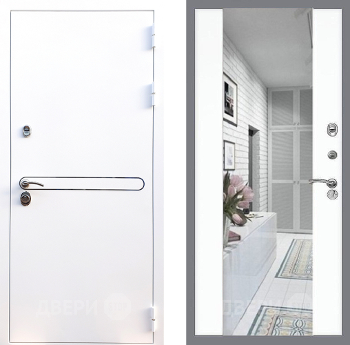 Входная металлическая Дверь Стоп Лайн Вайт Зеркало СБ-16 Силк Сноу в Пушкино