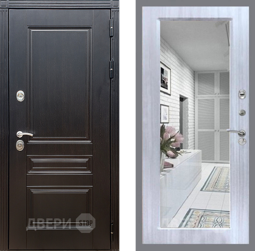 Входная металлическая Дверь Стоп МЕГАПОЛИС Зеркало Сандал белый в Пушкино