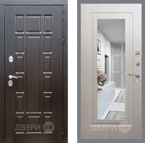 Входная металлическая Дверь Стоп НЬЮ ЙОРК Зеркало ФЛ-120 Беленый дуб в Пушкино