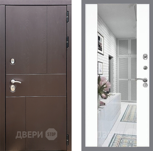 Входная металлическая Дверь Стоп УРБАН Зеркало СБ-16 Силк Сноу в Пушкино