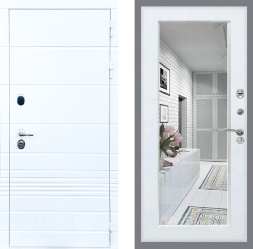 Входная металлическая Дверь Стоп ТРЕНДО Зеркало Белый ясень в Пушкино