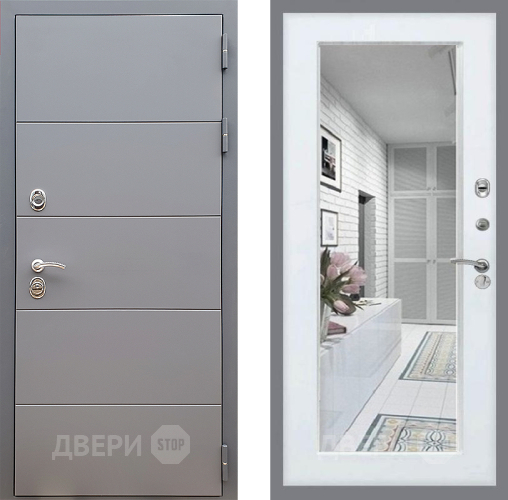 Входная металлическая Дверь Стоп АРТ ГРАФИТ Зеркало Белый ясень в Пушкино