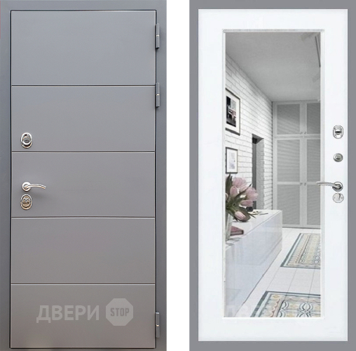 Входная металлическая Дверь Стоп АРТ ГРАФИТ Зеркало Силк Сноу в Пушкино