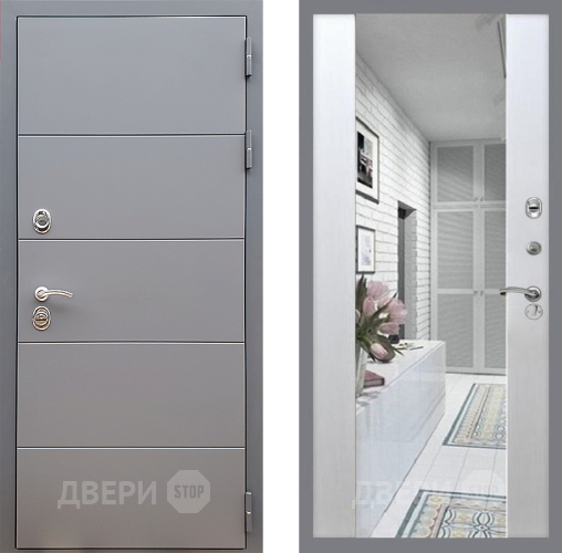 Входная металлическая Дверь Стоп АРТ ГРАФИТ Зеркало СБ-16 Лиственница беж в Пушкино