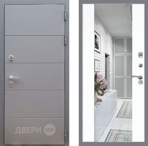 Входная металлическая Дверь Стоп АРТ ГРАФИТ Зеркало СБ-16 Силк Сноу в Пушкино