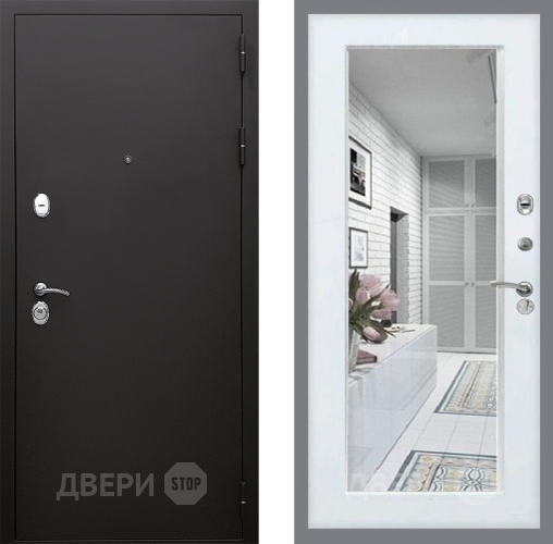 Входная металлическая Дверь Стоп КЛАССИК Шагрень Зеркало Белый ясень в Пушкино