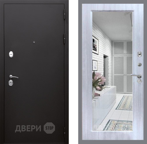 Входная металлическая Дверь Стоп КЛАССИК Шагрень Зеркало Сандал белый в Пушкино