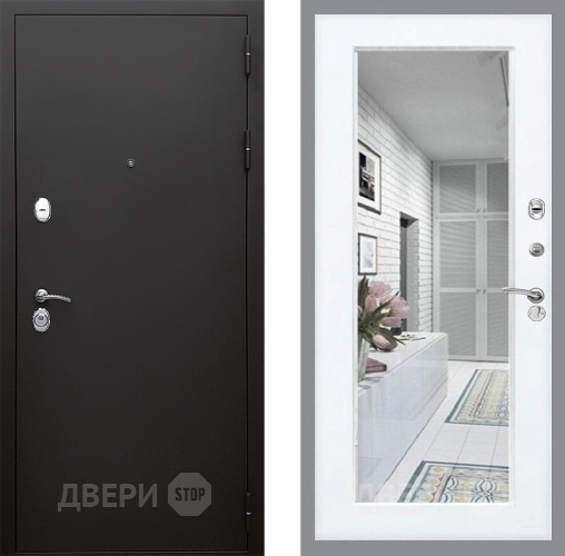 Входная металлическая Дверь Стоп КЛАССИК Шагрень Зеркало Силк Сноу в Пушкино