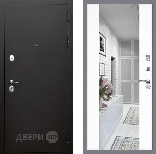 Входная металлическая Дверь Стоп КЛАССИК Шагрень Зеркало СБ-16 Силк Сноу в Пушкино