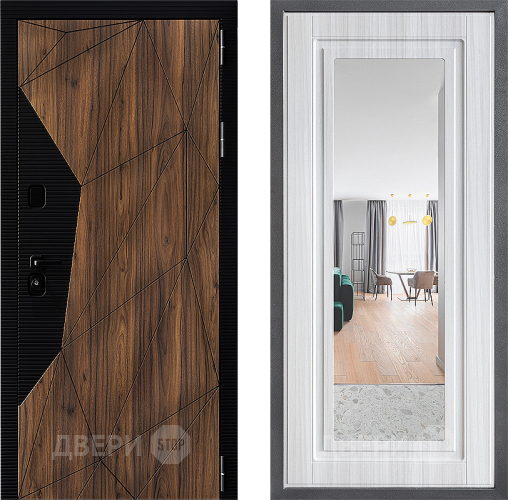 Входная металлическая Дверь Дверной континент ДК-11 ФЛЗ Зеркало Сандал белый в Пушкино