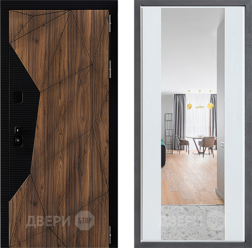 Входная металлическая Дверь Дверной континент ДК-11 ФЛЗ-1 Зеркало Белое дерево в Пушкино