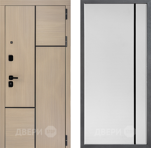 Входная металлическая Дверь Дверной континент ДК-14 ФЛ-757 Черное Стекло Софт милк в Пушкино