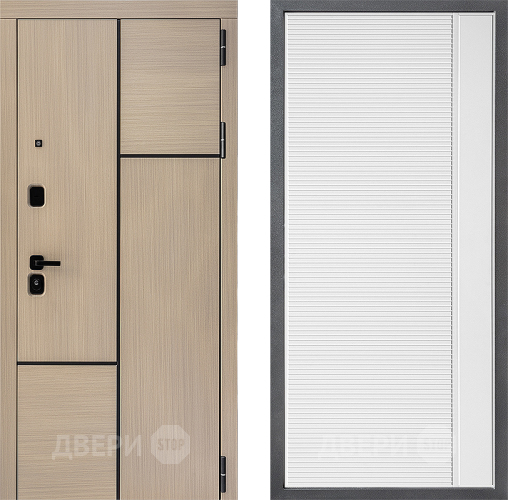 Входная металлическая Дверь Дверной континент ДК-14 ФЛ-757 Белое Стекло Софт милк в Пушкино