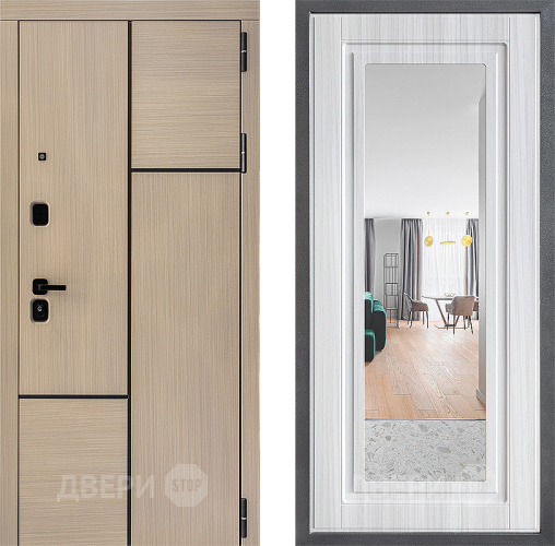 Входная металлическая Дверь Дверной континент ДК-14 ФЛЗ Зеркало Сандал белый в Пушкино