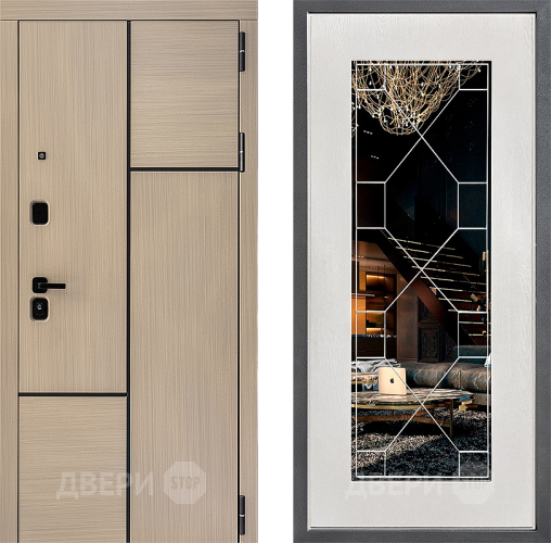 Входная металлическая Дверь Дверной континент ДК-14 ФЛ-Тиффани Зеркало Белое дерево в Пушкино