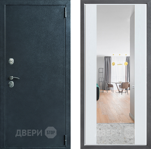 Входная металлическая Дверь Дверной континент ДК-70 Дизайн ФЛЗ-1 Зеркало Белое дерево в Пушкино