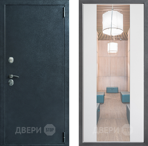 Входная металлическая Дверь Дверной континент ДК-70 Дизайн ФЛЗ-1 Зеркало Белый софт в Пушкино