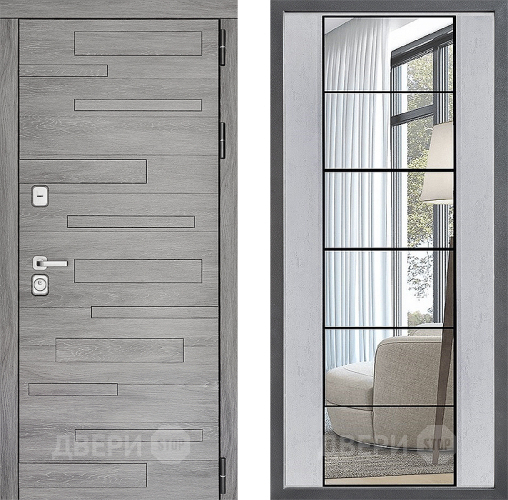 Входная металлическая Дверь Дверной континент ДК-10 ФЛЗ-2 Зеркало Бетон светлый в Пушкино