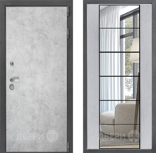 Входная металлическая Дверь Дверной континент ДК-3/743 ФЛЗ-2 Зеркало Бетон светлый в Пушкино