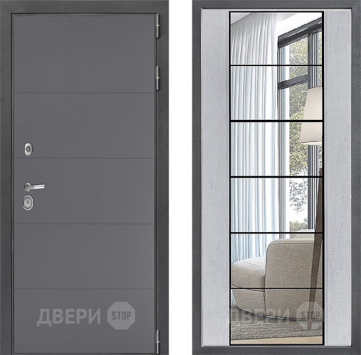 Входная металлическая Дверь Дверной континент ДК-3/649 ФЛЗ-2 Зеркало Бетон светлый в Пушкино