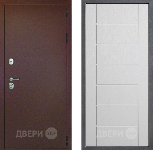 Входная металлическая Дверь Дверной континент Рубикон Медь Дизайн ФЛ-Лайн Белое дерево в Пушкино