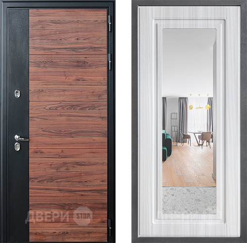 Входная металлическая Дверь Дверной континент ДК-15 Красное Дерево ТЕРМО ФЛЗ Зеркало Сандал белый в Пушкино