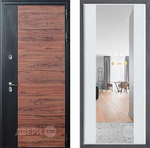 Входная металлическая Дверь Дверной континент ДК-15 Красное Дерево ТЕРМО ФЛЗ-1 Зеркало Белое дерево в Пушкино