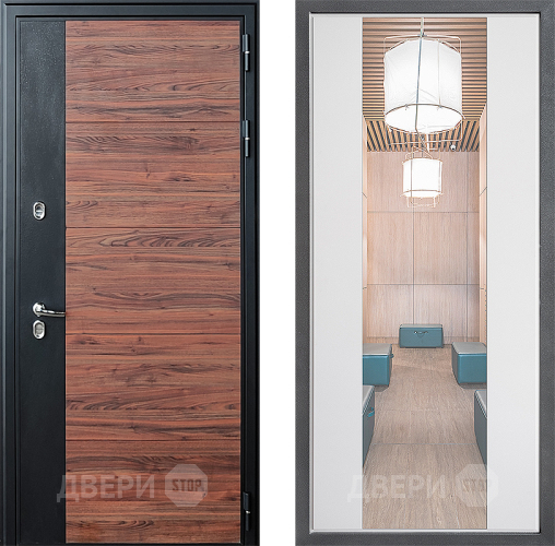 Входная металлическая Дверь Дверной континент ДК-15 Красное Дерево ТЕРМО ФЛЗ-1 Зеркало Белый софт в Пушкино