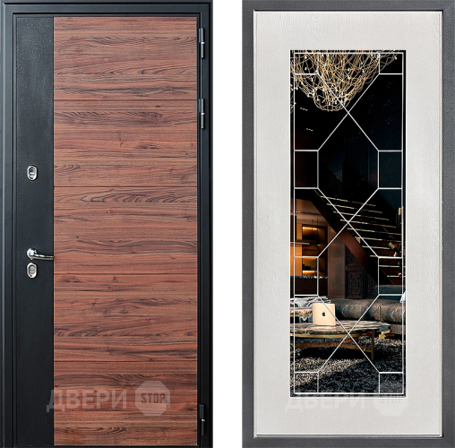 Входная металлическая Дверь Дверной континент ДК-15 Красное Дерево ТЕРМО ФЛ-Тиффани Зеркало Белое дерево в Пушкино