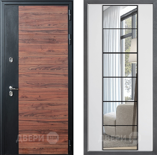 Входная металлическая Дверь Дверной континент ДК-15 Красное Дерево ТЕРМО ФЛЗ-2 Зеркало Белый софт в Пушкино