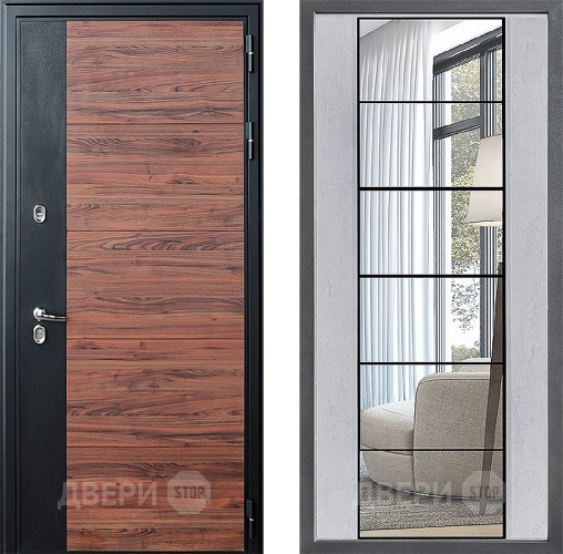 Входная металлическая Дверь Дверной континент ДК-15 Красное Дерево ТЕРМО ФЛЗ-2 Зеркало Бетон светлый в Пушкино