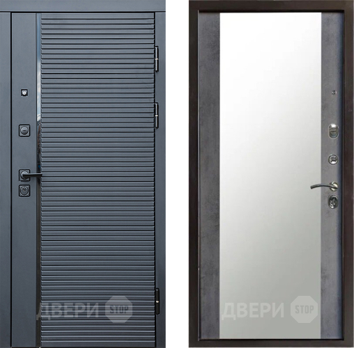 Входная металлическая Дверь Престиж Черная Линия Зеркало Бетон темный в Пушкино