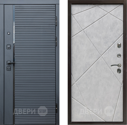 Входная металлическая Дверь Престиж Черная Линия Лучи Бетон светлый в Пушкино