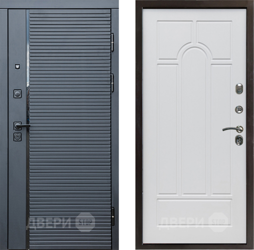 Входная металлическая Дверь Престиж Черная Линия Арка Белое дерево в Пушкино