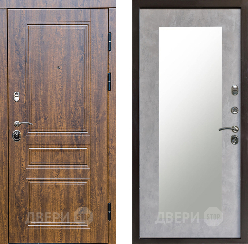 Входная металлическая Дверь Престиж Классика Дуб Зеркло Пастораль Бетон светлый в Пушкино