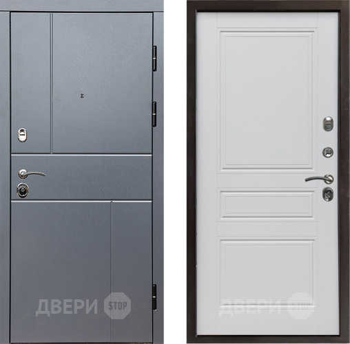 Входная металлическая Дверь Престиж Горизонт Грэй Классика Белый матовый в Пушкино