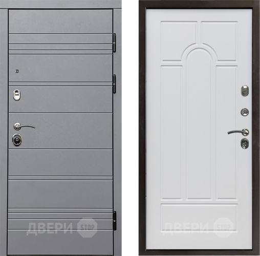 Входная металлическая Дверь Престиж Линия Грэй Арка Белое дерево в Пушкино